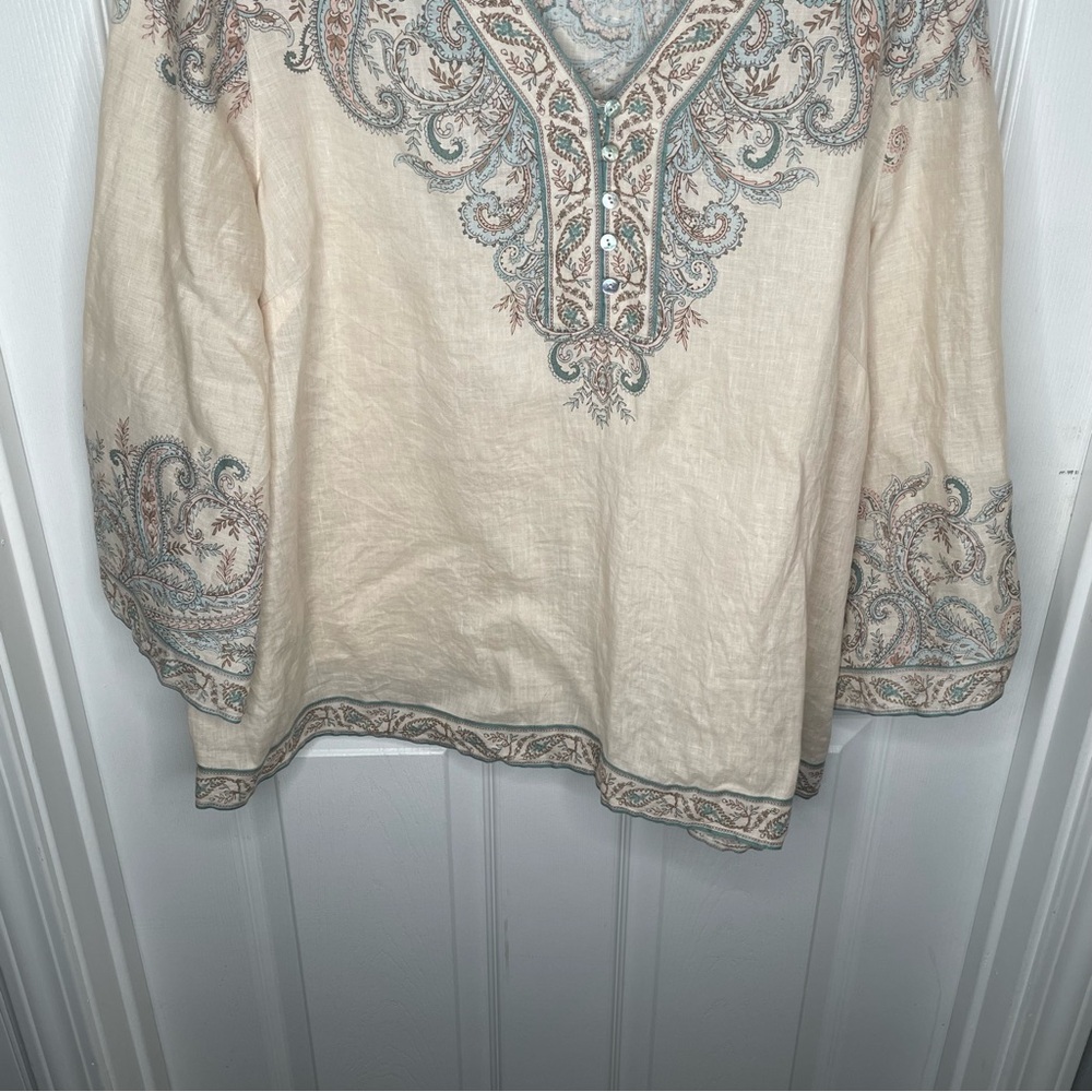 J. Jill Love Linen Ornate Paisley Bohemian Lagenlook Top in Barley Elegant XL - Picture 6 of 14